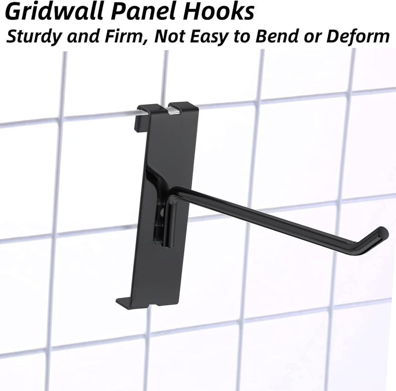 BeapTcely 24 Pieces Gridwall Hooks, 4/6/8 Inch Gridwall Panel Hooks Metal Gridwall Hanging Hooks Hangers Black Commercial Grade Gridwall Pegs Gridwall Accessories for Garage Shop Retail Display (24, Black) - Image 5